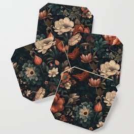Vintage Aesthetic Beautiful Flowers, Nature Art, Dark Cottagecore Plant Collage - Flower Coaster
