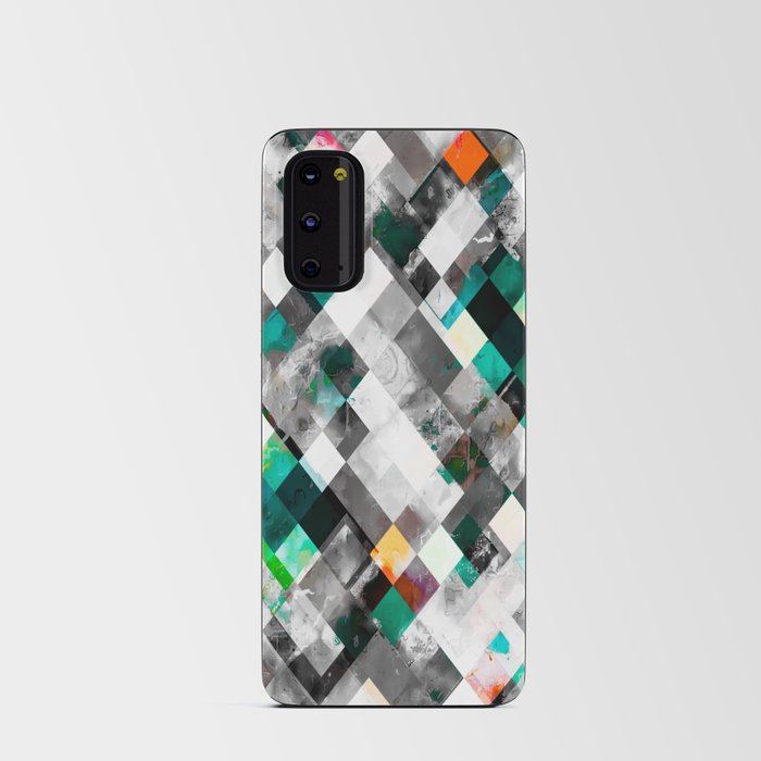 geometric pixel square pattern abstract background in green orange Android Card Case