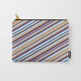 [ Thumbnail: Dark Slate Blue, Turquoise & Brown Colored Stripes/Lines Pattern Carry-All Pouch ]