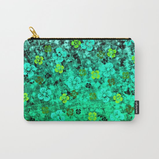 LUCK OF THE IRISH Colorful Emerald Green Ombre St Patricks Day Floral Shamrock Four Leaf Clover Art Carry-All Pouch