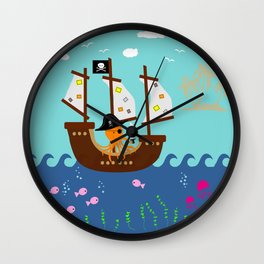 Little Captain Pirate Octopus Wall Clock