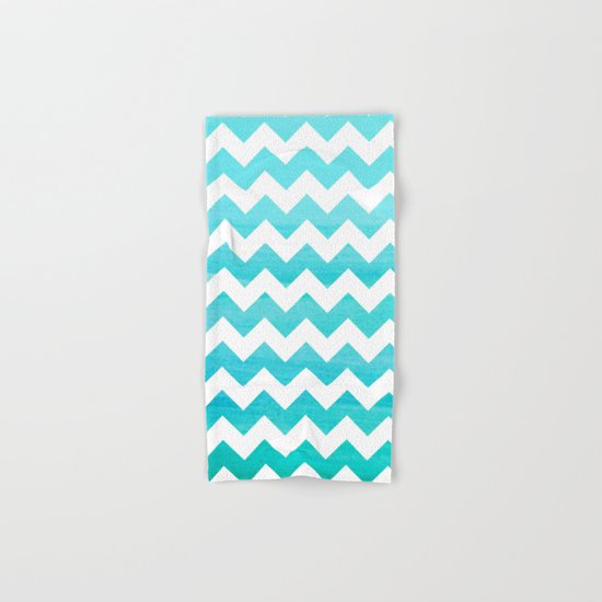 Aqua Blue chevron ZigZag Herringbone - watercolor on white pattern #Society6 Hand & Bath Towel