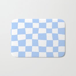 Hand Drawn Checkerboard Pattern (sky blue/white) Bath Mat