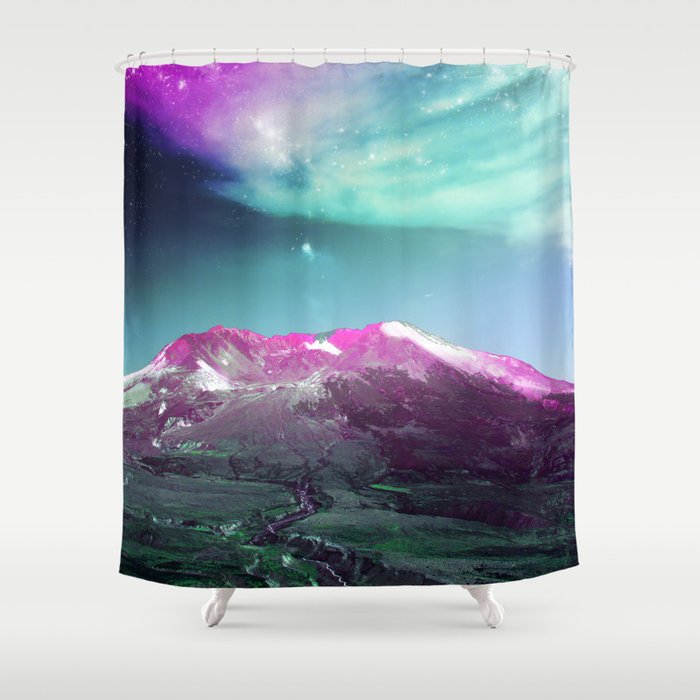 Space Mountain Vaporwaves Scene Over Washington Shower Curtain
