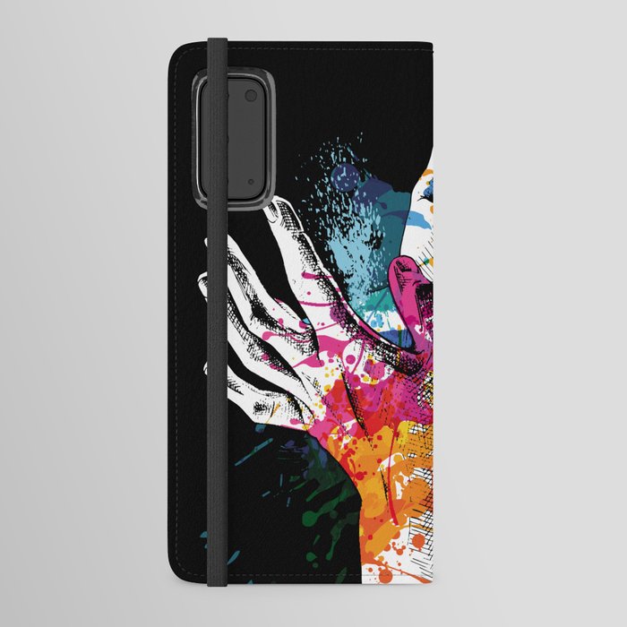 Festival Holi poster with a hands and bright paint on black background. illustration. Android Wallet Case