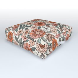 70s flowers - 70s, retro, spring, floral, florals, floral pattern, retro flowers, boho, hippie, earthy, muted Outdoor Floor Cushion
