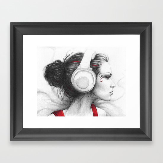 MUSIC Girl in Headphones Framed Art Print