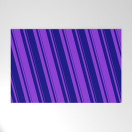 [ Thumbnail: Blue & Purple Colored Pattern of Stripes Welcome Mat ]
