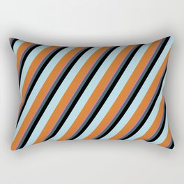 [ Thumbnail: Orchid, Dark Slate Gray, Black, Light Blue & Chocolate Colored Striped/Lined Pattern Rectangular Pillow ]