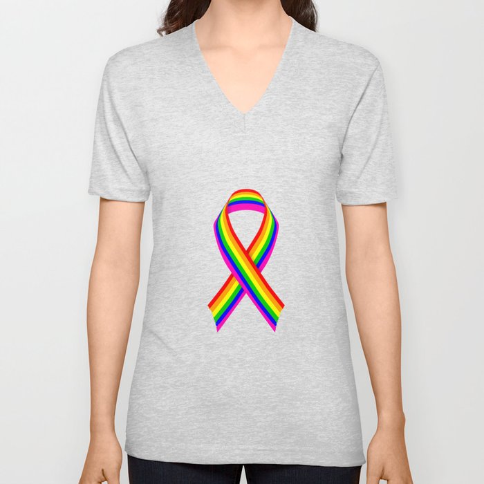 LGBT Awareness Ribbon V Neck T Shirt