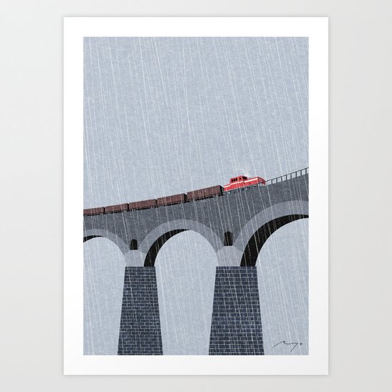 Bridge in the rain Art Print