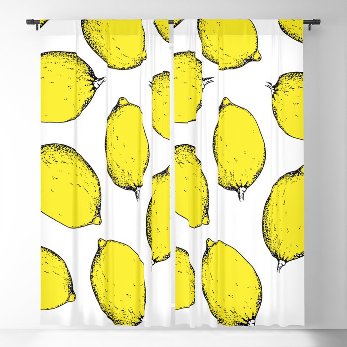 Yellow lemons. Pattern. Engraving Blackout Curtain