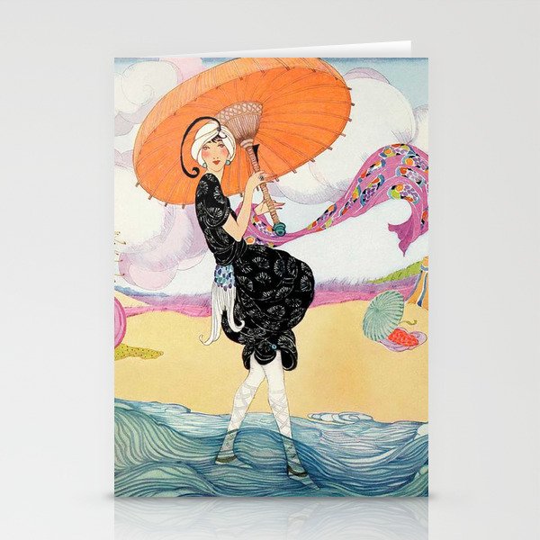 Vintage Magazine Cover - Windy Beach Stationery Cards