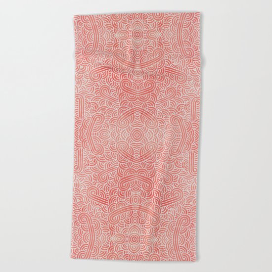 Peach echo and white swirls doodles Beach Towel