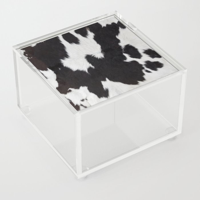Black Cowhide, Cow Skin Print Pattern, Modern Cowhide Faux Leather Acrylic Box