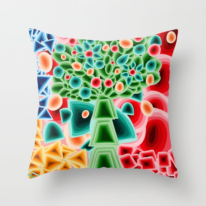Still Nature With Abstract Geometric Flowers Throw Pillow