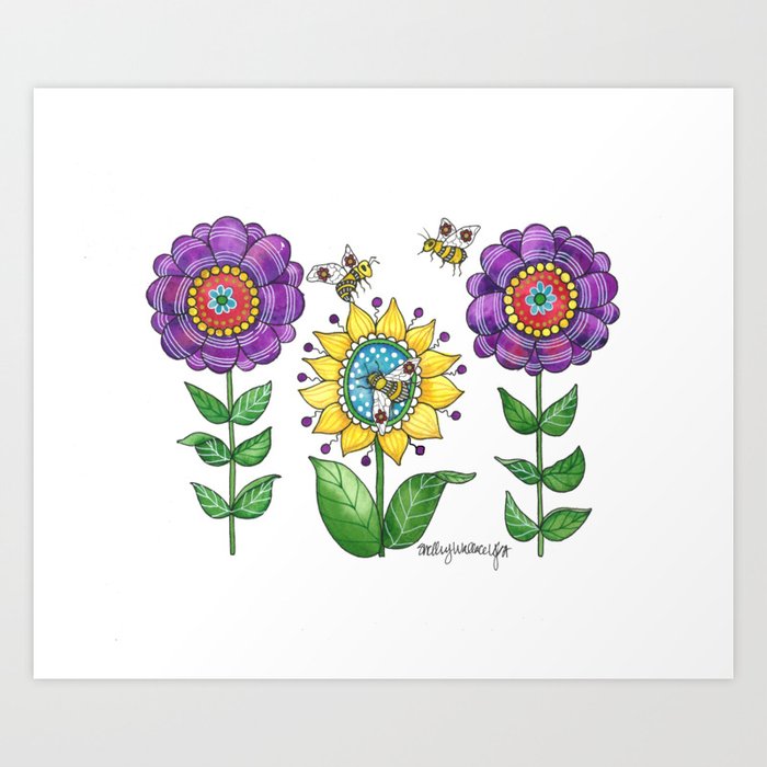 Bees and Flowers Art Print