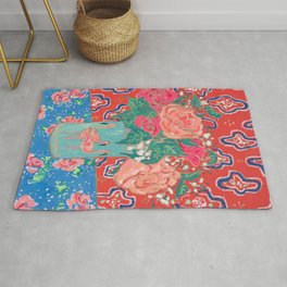 Roses in Enamel Flamingo Vase Rug | Curated, Blossom, Red, Bloom, Floral, Cathkidston, Russian, Pink, Mexican, Flower 