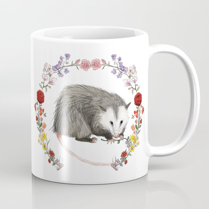 Opossum in Floral Wreath Coffee Mug