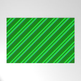 [ Thumbnail: Green, Lime, and Light Sea Green Colored Lined Pattern Welcome Mat ]