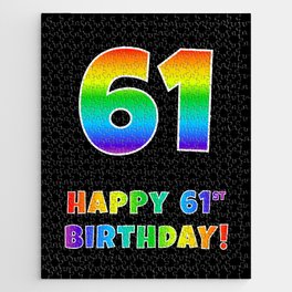 [ Thumbnail: HAPPY 61ST BIRTHDAY - Multicolored Rainbow Spectrum Gradient Jigsaw Puzzle ]
