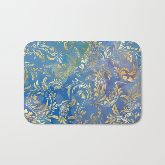 Blue Gold Swirls #2 Bath Mat