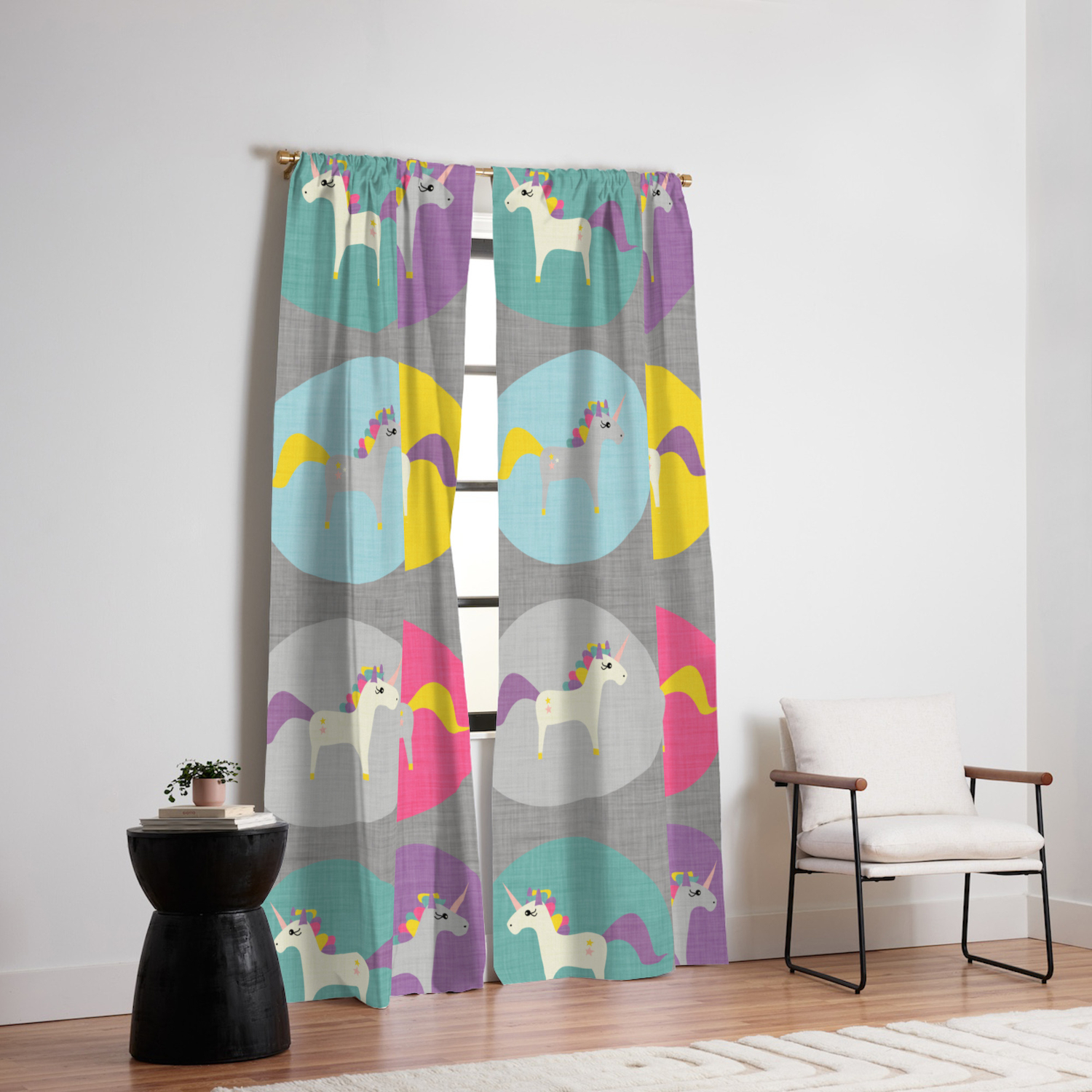 Cute Unicorn Polka Dots Grey Pastel Colors And Linen Texture