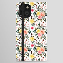 Red Pink and yellow watercolor rose iPhone Wallet Case