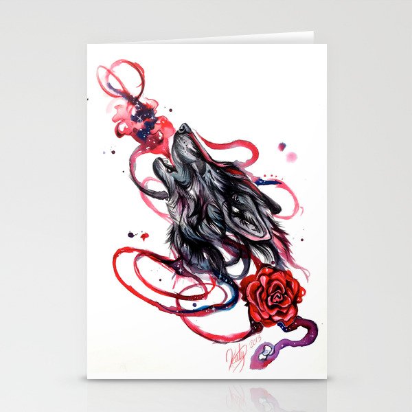 Howling Wolf and Rose Stationery Cards