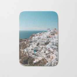 Santorini, Greece Bath Mat | Photo, Bluesky, Oceanfront, Oiagreece, Beachhouse, Whitehouses, Ocean, Mediterranean, Beachtown, Greek 