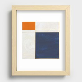 Orange, Blue And White With Golden Lines Abstract Painting Recessed Framed Print