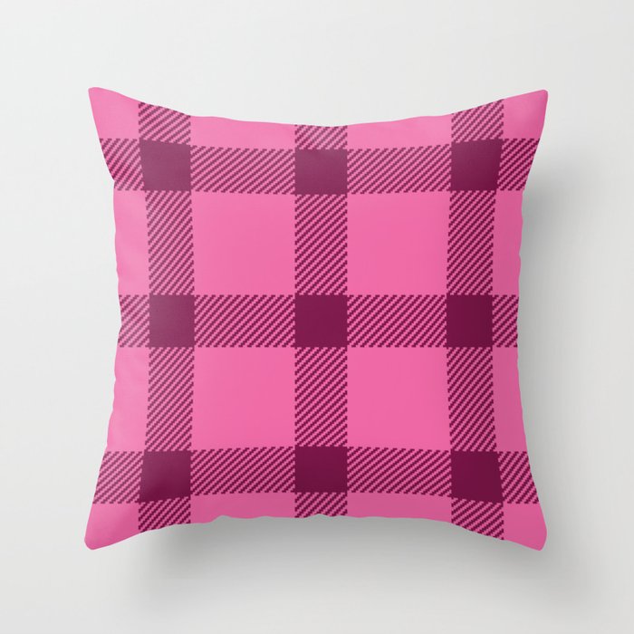 Valentine's retro tartan simple check burgundy pink Throw Pillow