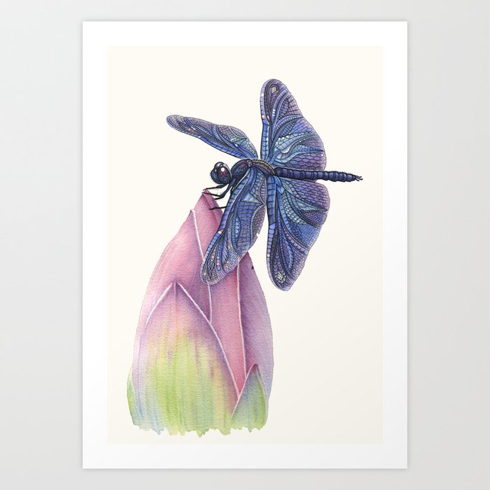 Dragonfly & Lotus Art Print
