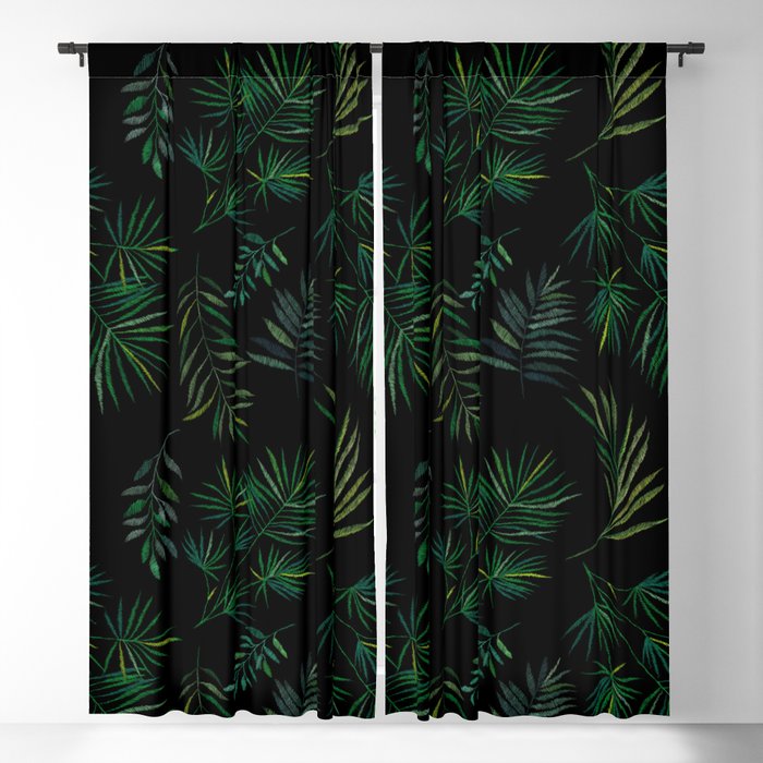 Embroidered Green Leaves Blackout Curtain