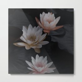 WATER LILIES 1 - DIGITAL PAINTING IMPRESSIONIST DARK LIGHT ACADEMIA NATURE PLANTS LEAF FEMININE GOTH PASTEL Metal Print