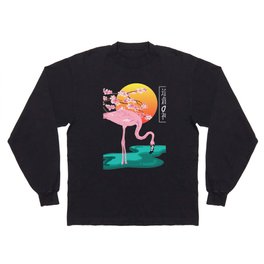 Flamingo Pond and Cherry Blossoms Long Sleeve T-shirt
