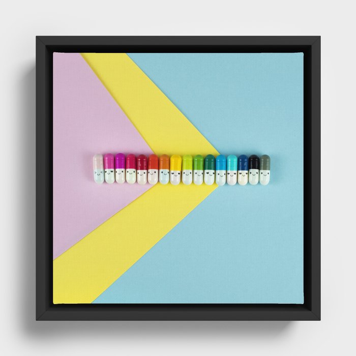Happy little rainbow pills Framed Canvas