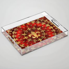Fleur-de-lis ornament Red Marble and Gold Acrylic Tray