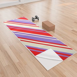 [ Thumbnail: Purple, Red, and Beige Colored Striped Pattern Yoga Towel ]
