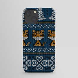 Knitted Christmas and New Year Pattern in Tiger. Wool Knitting Sweater Design.  iPhone Case