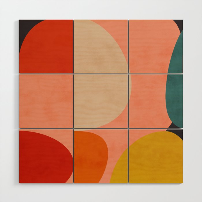 Geometry Shape Mid Century Organic Blush Curry Teal Wood Wall Art By Anarutbre