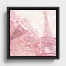 Paris Pink Eiffel Tower Carousel Framed Canvas