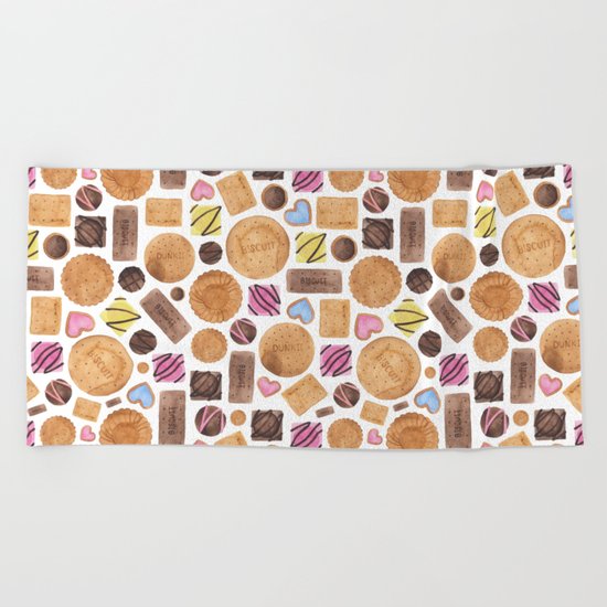 Selection of Sweets, Candy, Cakes and Biscuits Beach Towel