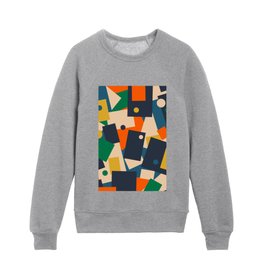 Retro Modern Geometric Dot Patchwork Abstract Blue Green Mustard Orange Beige Kids Crewneck