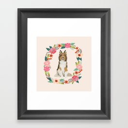 Sheltie floral wreath dog breed shetland sheepdog pet portrait Framed Art Print