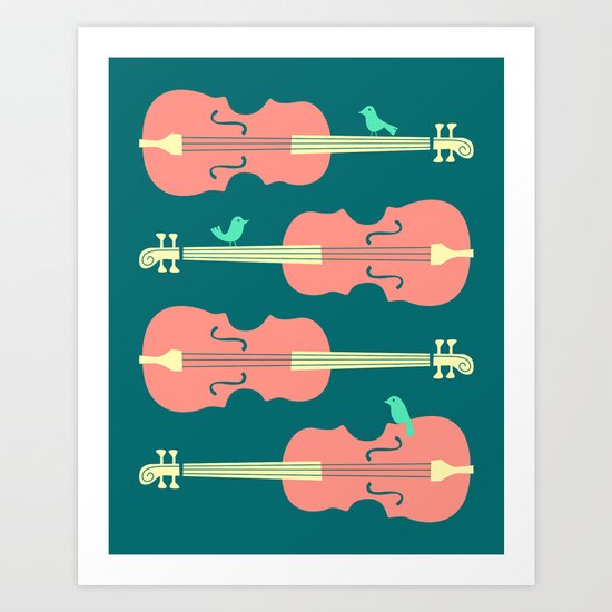 BIRDS ON CELLO STRINGS Art Print