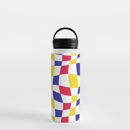 Warped Checkered Pattern (red/blue/yellow) Water Bottle