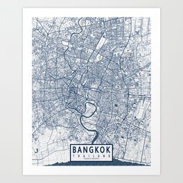Bangkok City Map Thailand - Coastal Art Print