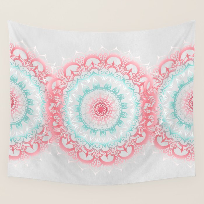 Teal & Coral Glow Medallion Wall Tapestry by Society6