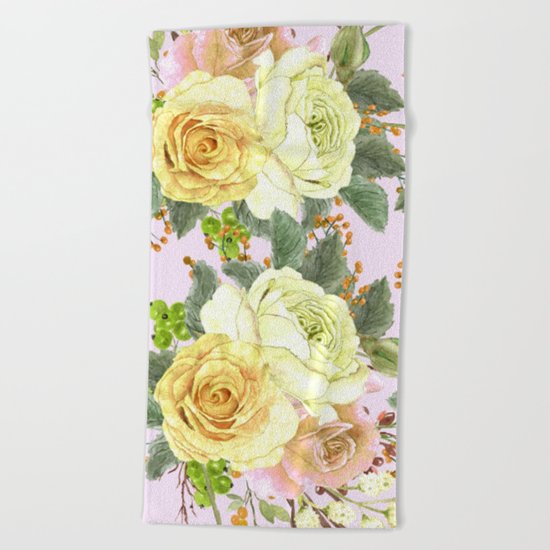 Watercolor Roses #4 Beach Towel